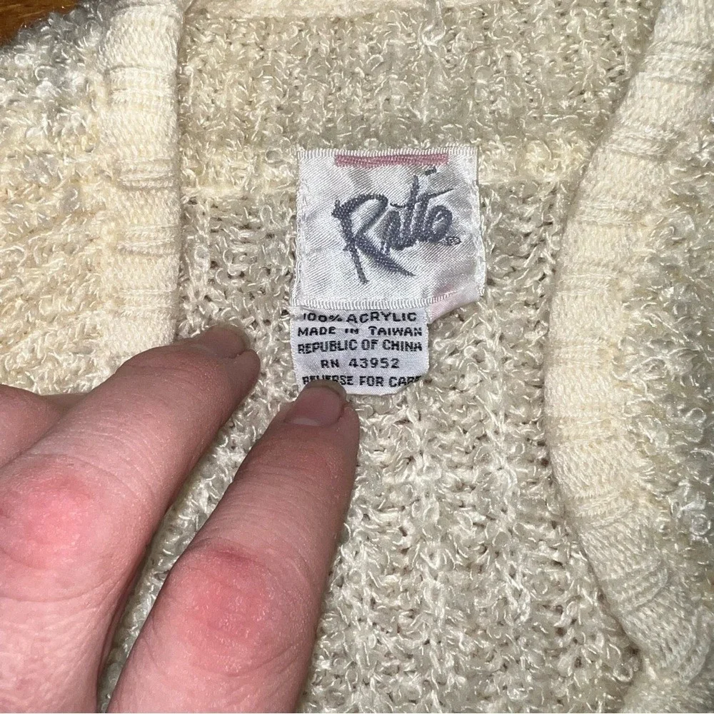 Ratio Women Medium Cream 100% Arcylic‎ Knitted Shoulder Pads Open-Front Cardigan